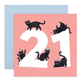 Central 23 21st Birthday Card For Her - Daisy Chain 21 - Black Birthday Cats Age 21 - Women Sister - Happy Twenty-first Birthday Card - Daughter Niece - Women Friends - Comes With Fun Stickers