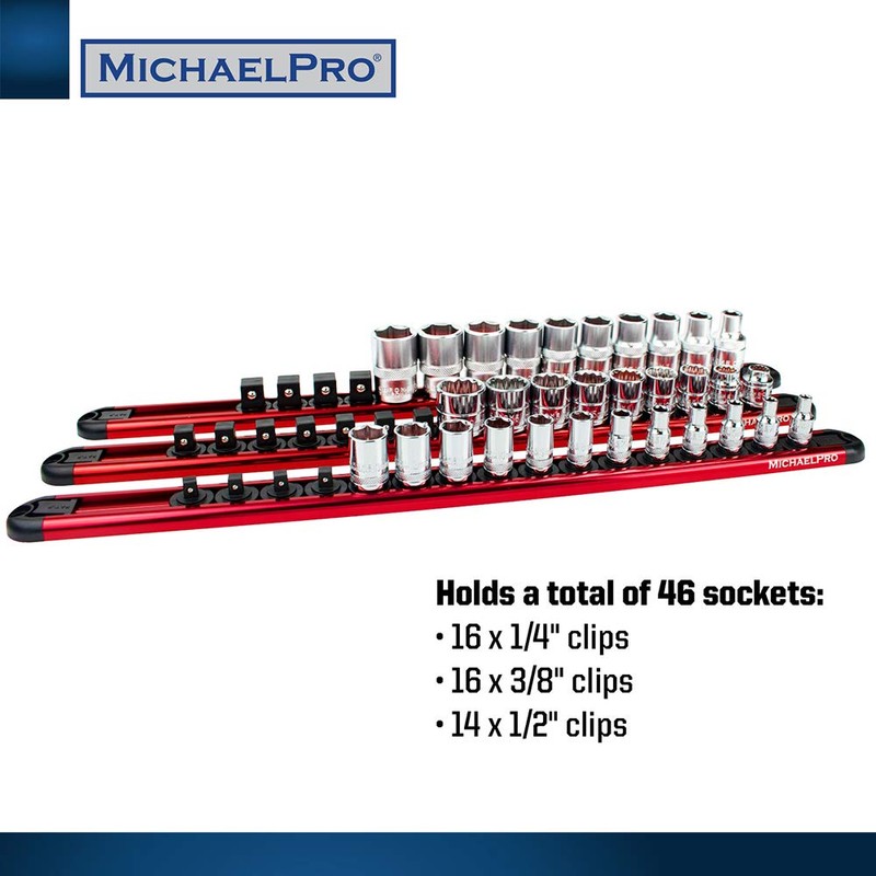 MichaelPro 3-Piece Aluminum Socket Organizer Rail Set- 1/4-inch, 3/8-Inch, and