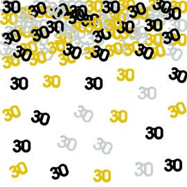 Number 30 Confetti Glitter Metallic Foil Table Party Decorations for Anniversary/Birthday/Wedding Gold Black and Silver 1.5 oz(30)