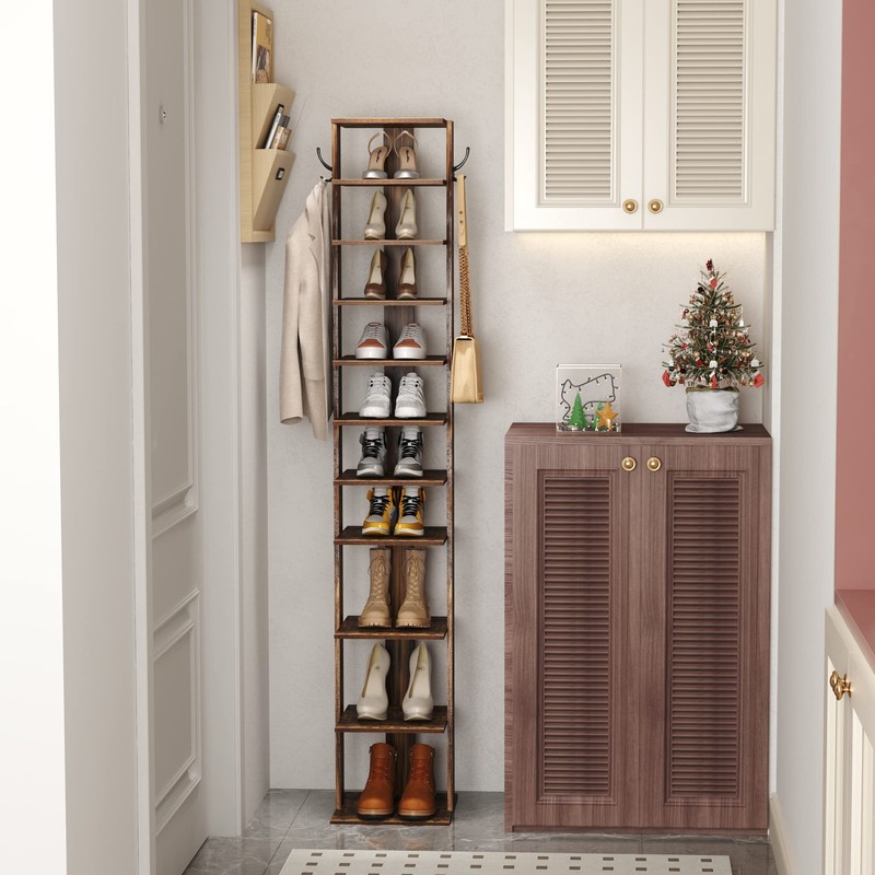 HOMEFORT 10-Tier Vertical Shoe Rack, Corner Shoe Tower, Slim Shoe