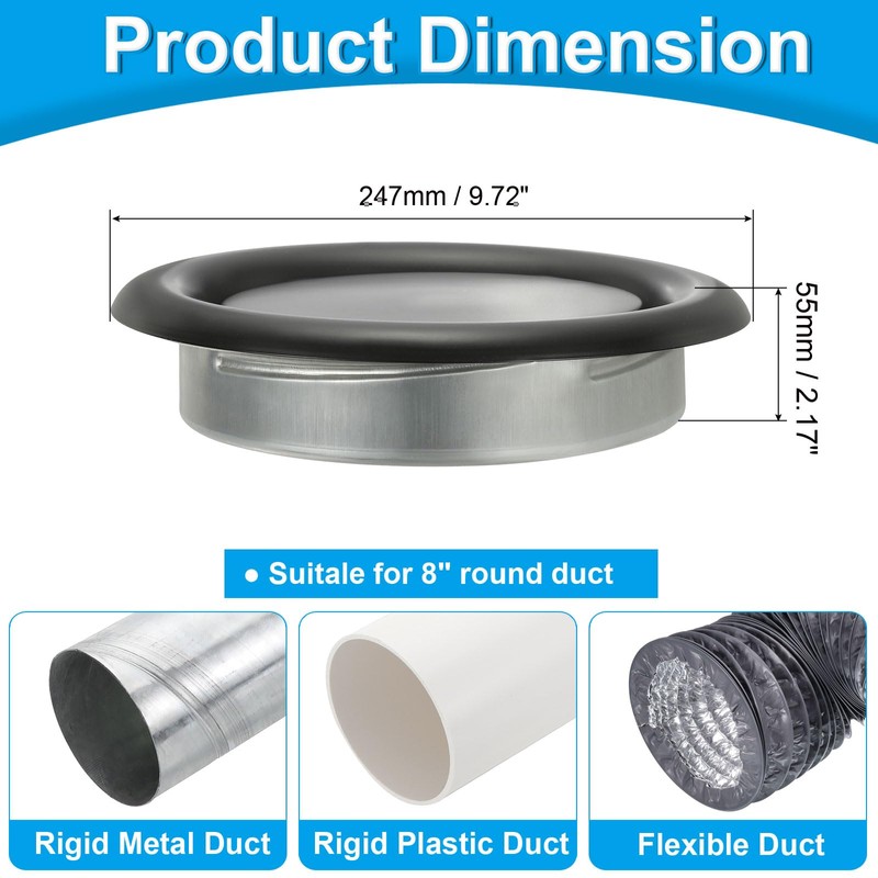 PATIKIL 8 Inch Round Ceiling Diffuser, Metal Adjustable Wall Air