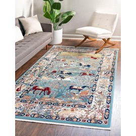 Unique Loom Narenj Collection Area Rug - Birmingham (2' 7" x 4' 1" Rectangle, Blue/ Burgundy)