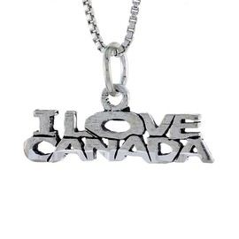 Sterling Silver I Love Canada Word Necklace on an 18 inch Box Chain