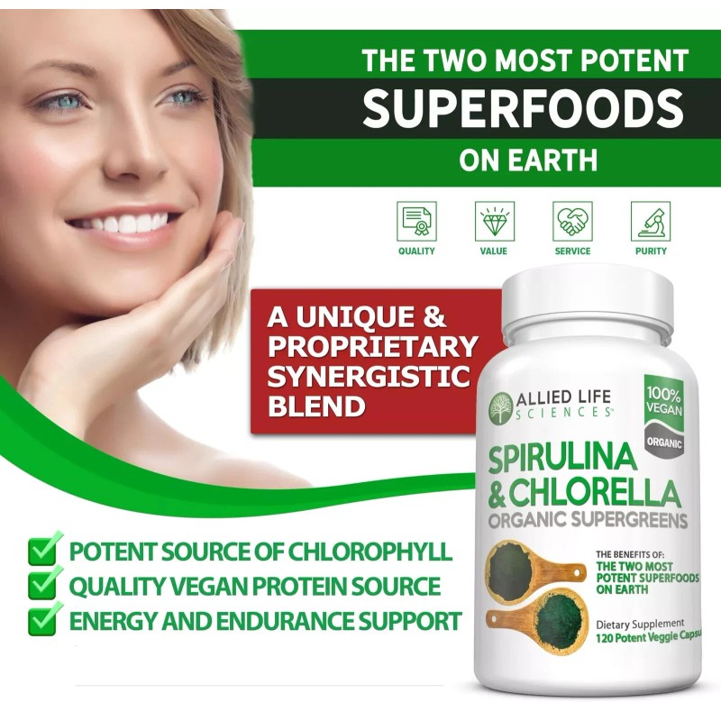 Allied Life Spirulina and Chlorella | Organic Chlorophyll Vegan Protein