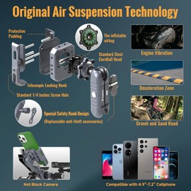 Outplorer Motorcycle Air-Suspension [Action Camera Mount Holder Kit], Anti-Shake Airbag Protecting Phone Lens, 360° Free Vision Aluminum Alloy Holder Compatible with GoPro
