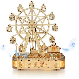 Foyucool 3D Wooden Puzzle for Adults, DIY Ferris Wheel with Music Box Model Kit, Creative Assembly Model Building Kits to Build for Adults, DIY Assembly Puzzle for Christmas