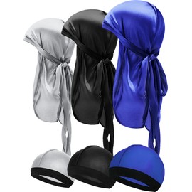 Durag Men's Silky Durag Caps (Pack of 6), Silber, Blau, Schwarz,