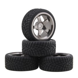 Mxfans 4 Pieces in Black Fish Pattern Rubber Tires & Aluminum Alloy Silver Gray 5 supo-kuhoi-rurimu RC 1: 10 On-Road Car