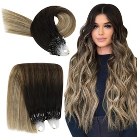 YoungSee Micro ring Real Hair Extensions Brown 60 cm #2/6/24 Ombre Blonde with Brown Natural Hair Extensions 1g/s 50g