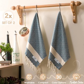 EPHESUS TOWELS Hand Towels - Set of 2 | 18" x 30" - Decorative Turkish Hand Towel for Bathroom, Kitchen, Guest, Face, Hair, Tea, Dishcloth (Diamond, Navy Blue)