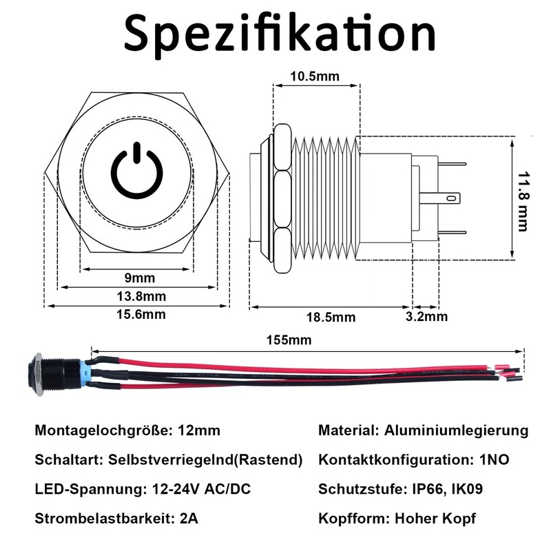JIQI 2 x 12 mm Locking Waterproof Pressure Switch 12