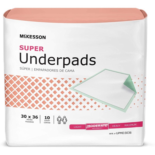 McKesson Super Disposable Underpads, 30" x 36", Polymer, Fluff, Non-Woven, 100 Count