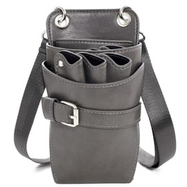 [Translve] Scissor Case, Hairdresser, Trimmer, Scissor Case, 7 x Belt Included, PU Leather, Scissor Bag, Leather, Shoulder Bag, Sit (Gray)