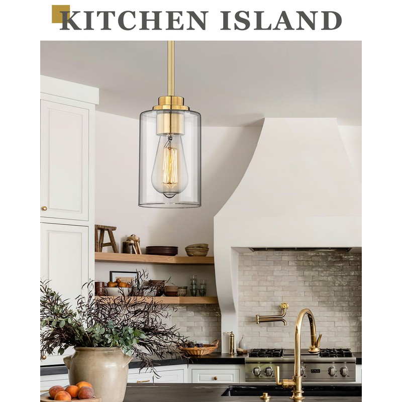 Audickic Brass Pendant Lights Kitchen Island 2 Pack, Farmhouse Gold