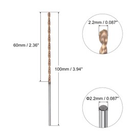 sourcing map Spiral Drill Bit 2.2 mm Titanium Coating Solid YG10X Cylinder Head 100 mm for Drilling