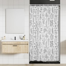 Coxila Vintage Floral Shower Curtain Stall Narrow Half Standing Mini Flower Botanical Black and White Boho Rustic Cute Wildflower Neutral Bathroom 36 x 72 Inch Polyester Fabric 7 Pack Hooks