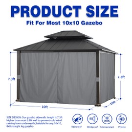 SCOCANOPY 10' x 10' Gazebo Privacy Curtain Set Fit for 10X10 Ft Gazebo，Universal Replacement Sidewall 4-Panels, Sidewalls with Zipper, Khaki