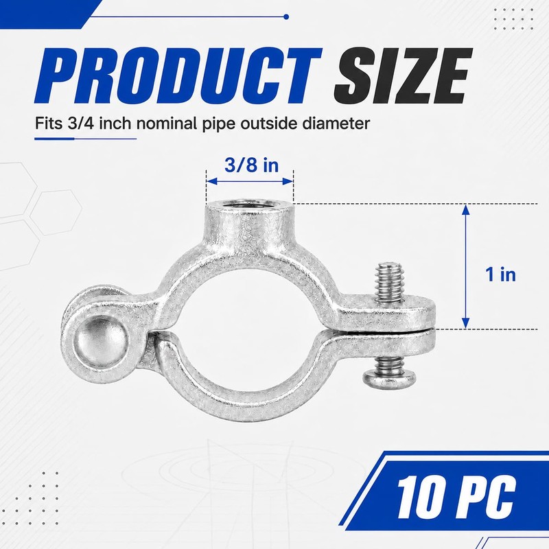 10 Pack 3/4'' Silver Hinged Split Ring Pipe Hanger, Galvanized