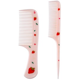 Baby Comb Set, Cute Fine Tooth & Rat Tail Toddlers Comb for Styling, Soft Plastic Kids Parting Combs for Baby Girl Wet Dry Hair (Pink)