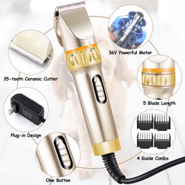 FidoFlix Dog Grooming Clippers,12V High Power,Electric Quiet,Plug-in Dog Hair Trimmer Set for Small & Large Dogs Cats Pets with Thick Coats