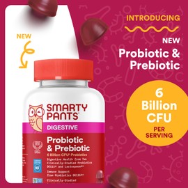 SmartyPants Adult Probiotic & Prebiotic Gummies for Digestive Health: 6 Billion CFU Gut Health Supplement, Clinically Studied Prebiotic for Immune Support, Grape, 60 Count (30 Day Supply)