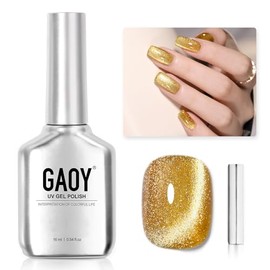 GAOY- Esmalte de uñas en gel con efecto ojo de gato dorado, esmalte de uñas holográfico con purpurina de 16 ml con imán, reflectante Tr