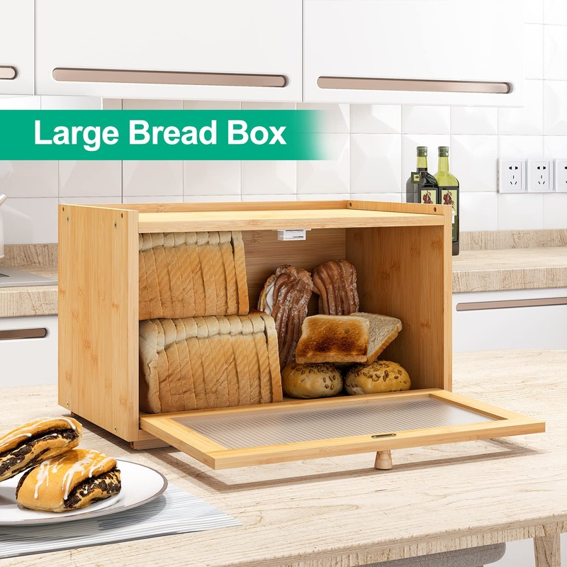 kiplant Large Bread Box for Kitchen Counter, Bamboo Bread Storage