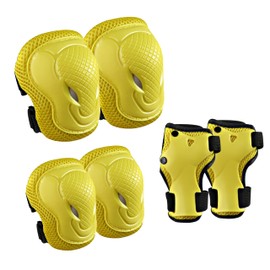 GEQID Knee Pads for Kids, Knee Elbow Pads and Wrist Guards Protective Gear Set ,for Rollerblading Skateboarding and Biking Scooter Skating to Child's 5-12 Years (Yellow)