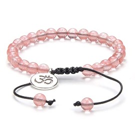 oasymala Adjustable Om Wish Bracelet Meditation Mala Prayer Beads Yoga Om Jewelry Braided with Natural Stone Mala Beads (Watermelon Tourmaline), 9 inch
