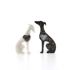 Handmade Mini Resin Whippet/Greyhound Figurines - Set of 2, Decorative Dog Statues 7cm high (Black and white sparkle hearts)
