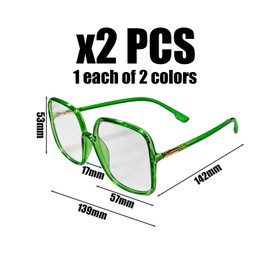 VEHYEGOI 2 Pieces Of Square Frame Glasses, Fashionable Glasses, Anti-Blue Light Glasses, Simple Style Glasses, Computer Glasses (Black, Green)