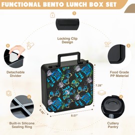JSLOVE Bento Lunch Box with Leak Proof Thermos Food Jar for Kids, Food Lunch Containers for Boys with 4 Compartments, BPA-Free with Utensils, Food Picks, Sauce Jar & Silicone Lunch Box Dividers