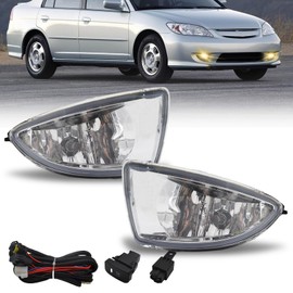 Shocklight Fog Lights for 2004 2005 Honda Civic 2/4DR (EM2/ES1/ES2) Driving Bumper Fog Lamps with Wiring Harness& Switch Clear Lens Light Kit
