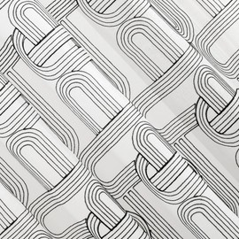 No. 918 Kaz Embroidered Retro Curves Sheer Rod Pocket Curtain Panel, 50" x 84", Black/White