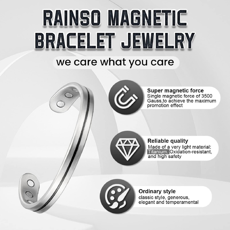 RainSo Mens Womens Sliver Super Light Pure Titanium Magnetic Bracelet