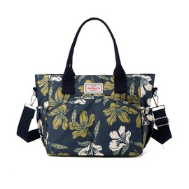 NICOLE & DORIS Casual Shoulder Bag Flower Handbag for Women Large Tote Bag Multi Pocket Handbags Nylon Crossbody Bag Colourful Satchel Bag for Shopping Hiking Daily Use Navy Blue 1