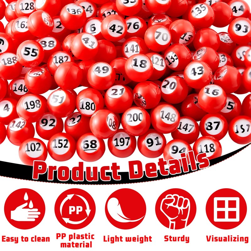 Liliful 200-Piece Raffle Bingo Ball Set - Numbered 1-200 with