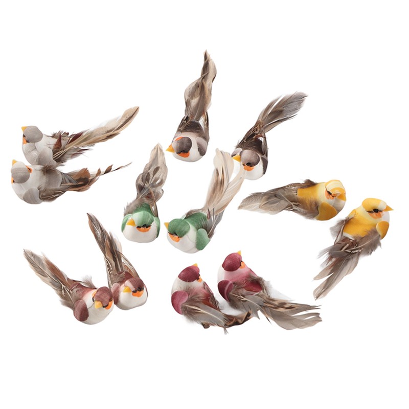 12Pcs Simulation Foam Bird Artificial Bird Decor with Clip Fixing