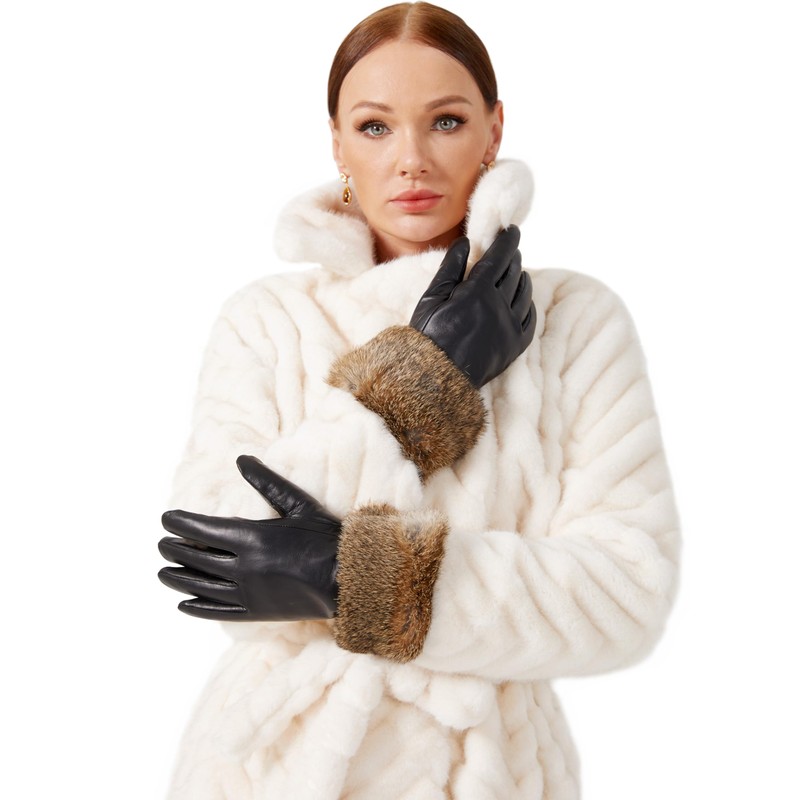 VIKIDEER Very Warm Fur Lined Gloves Women with Natural Brown