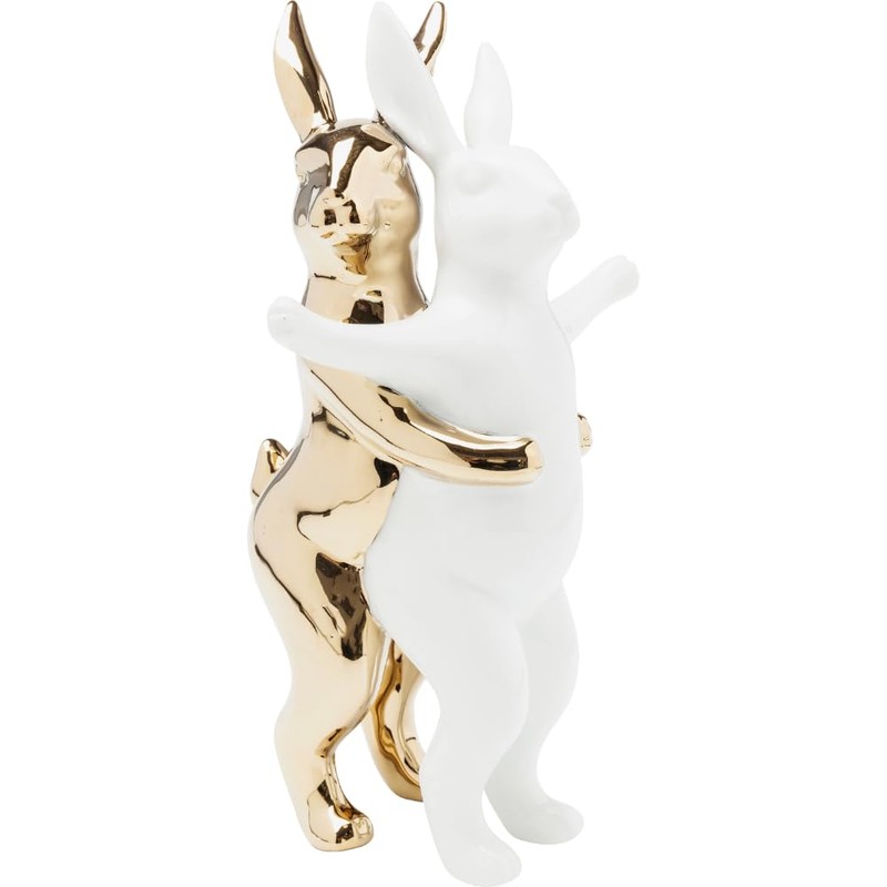 Kare Hugging Rabbits Design Decorative Figurine, White / Gold, Decorative