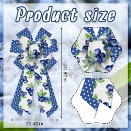 ALIBBON Large Blueberry Bows for Wreaths, Summer Wreath Bows, Summer Fruits Bows for Front Door, Blue Summer Decor, Blue Polka Dot Burlap Bows for Summer Wreath Indoor Outdoor Decoration