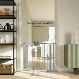 Cumbor 29.7"-40.6" Baby Gate for Stairs, Mom's Choice Awards Winner-Dog Gates for Doorways, Pressure Mounted Auto-Close Pet Gates for Dogs Indoor, Safety Child Gate with Easy Walk Thru Door, Gray