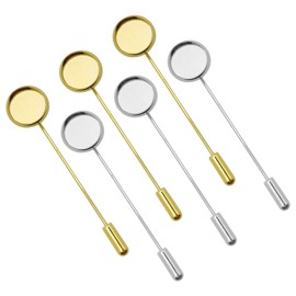 20pcs Flat Round Tray Lapel Pin Round Tray Safety Pins Lapel Sticks Blank Brooch Bases Safety Blank Brooch Pin for Men Women Suit Tie DIY Costume Jewelry Making Accessories (Gold, White K)