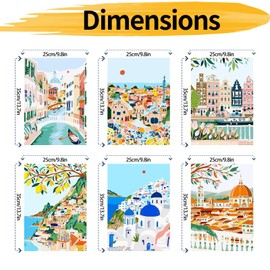 YALKIN Pack of 6 Paint by Numbers for Adults, Paint by Numbers, DIY Landscape with Brushes and Acrylic Paints, Hand-Painted Oil Painting Canvas for Home Decor, Without Frame (25 x 35 cm)