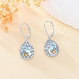 enjoylifecreative Daisy Flower Moonstone Earrings 925 Sterling Silver Flower Filigree Dangle Earrings Daisy Jewellery Gifts for Women Girls