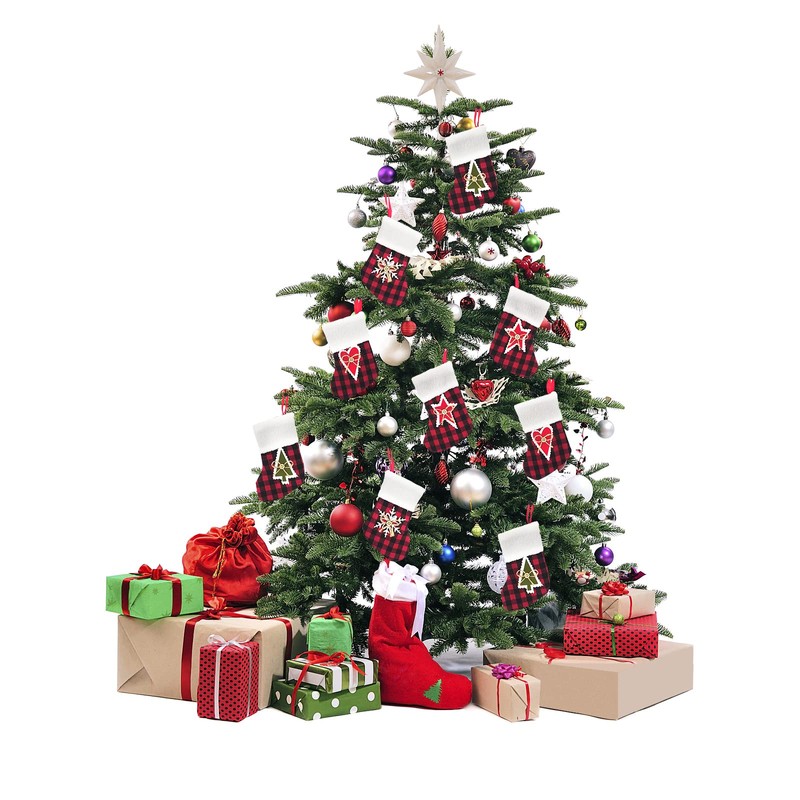 TWSANTAMAS 12 Pack 7.5 inches Mini Christmas Stocking Buffalo Plaid