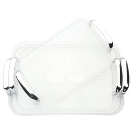 Zufudo 3 Pack Serving Tray with Handles, Stackable Reusable Trays for Serving Food, Plastic Serving Platters for Party, Charcuterie, Fruit, Appetizer, Transparent