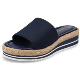 Journee Womens Braided Espadrille Wedge Heel Open Round Toe Slip On Neoprene Rosey Platform Slide Sandal Navy, 9.5