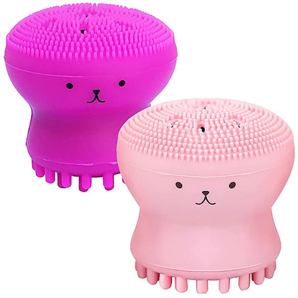 Silicone Facial Cleansing Brush, Small Octopus Facial Cleansing Brush, Silicone Face Sponge Cleanser, Facial Skin Cleaning Tool (Pink + Rose Red)