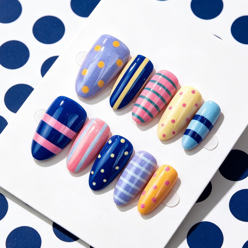 Colorful Press on Nails Almond Medium - Polka Dot Fake